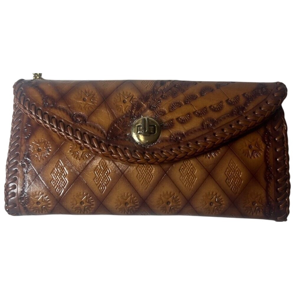 VTG Embossed Tooled Leather Wallet Turn Key & Suede‎ Interior Pockets Western